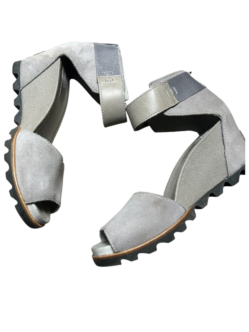 Sorel Joanie II Wedge Sandals Suede Ankle Strap Suede Zip Back Gray Size 7.5 - Picture 6 of 7